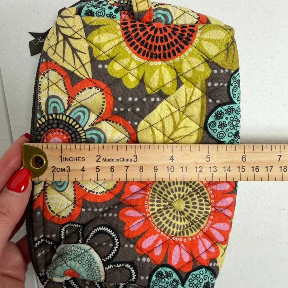 Vera Bradley Flower Shower Small Cosmetic Makeup Quilted Travel Pouch Brown